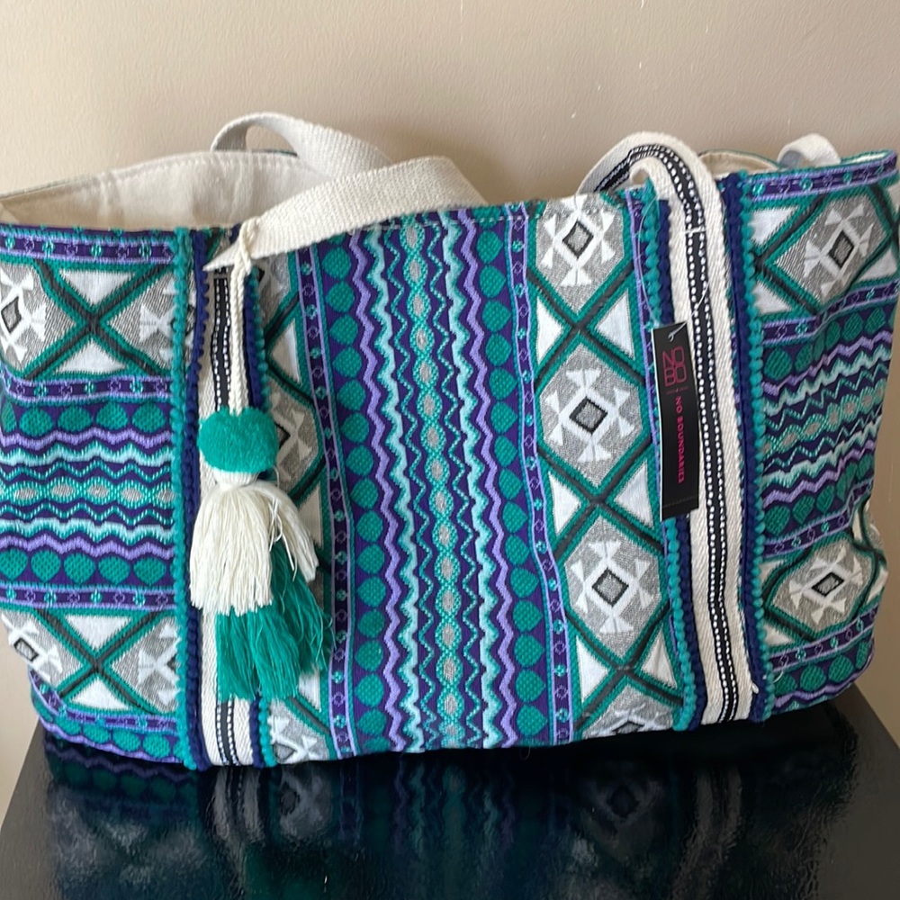 No Boundaries Women's Woven Beach Tote Bag Mint Tribal